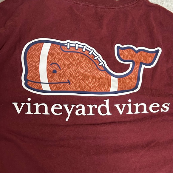 Vineyard Vines Mens Long Sleeve T Shirt Football Whale Graphic Burgundy Size L - Picture 5 of 7